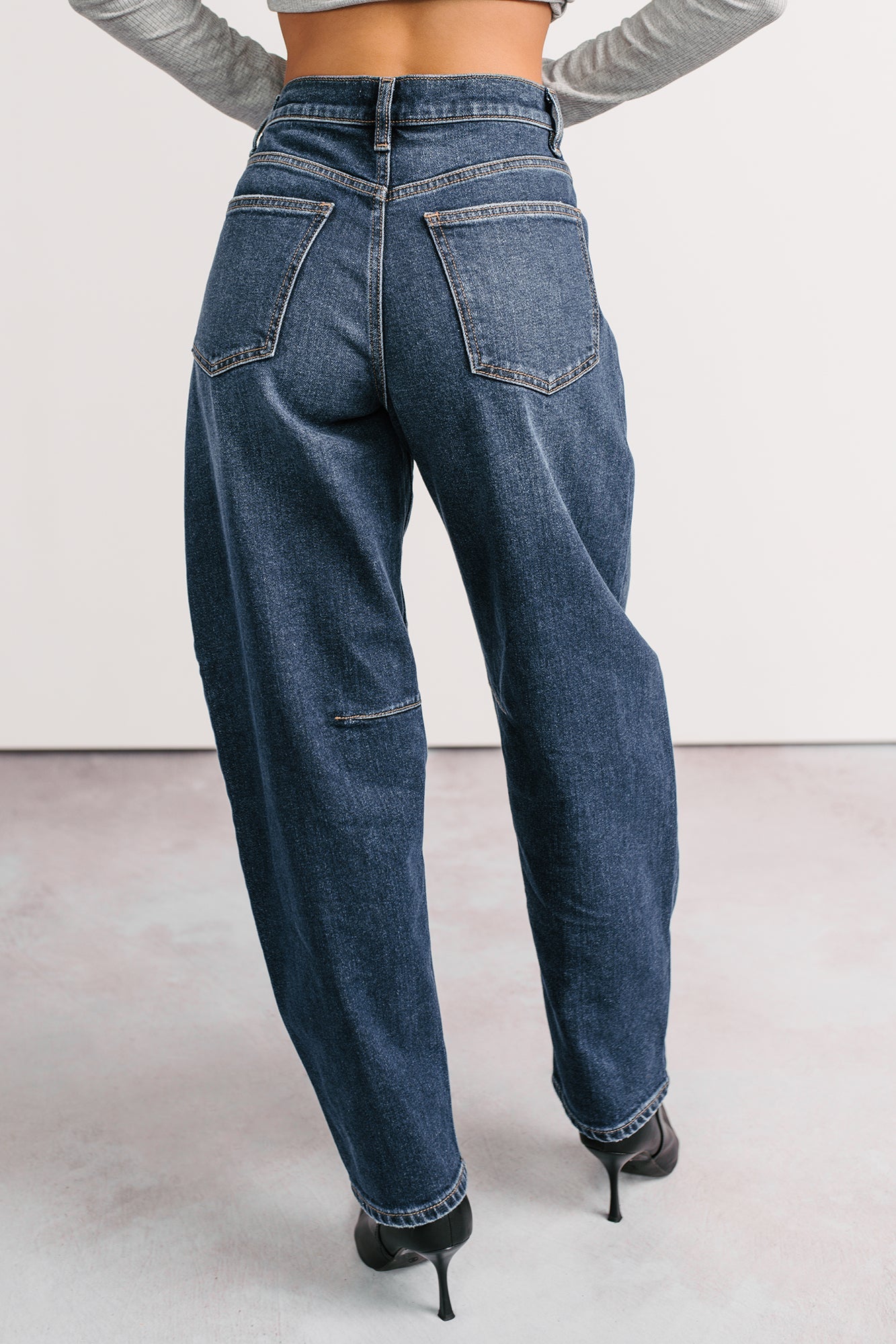 River High Rise Phoenix Textile Barrel Jeans (Dark Wash)