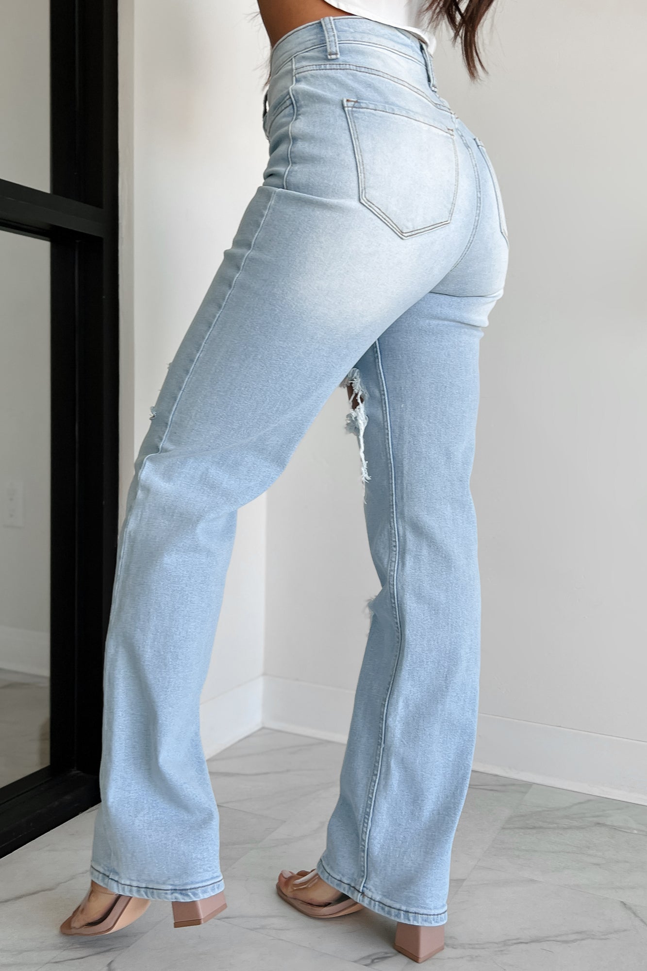 Only Good Days High Rise Distressed Wide Leg Jeans (Light)
