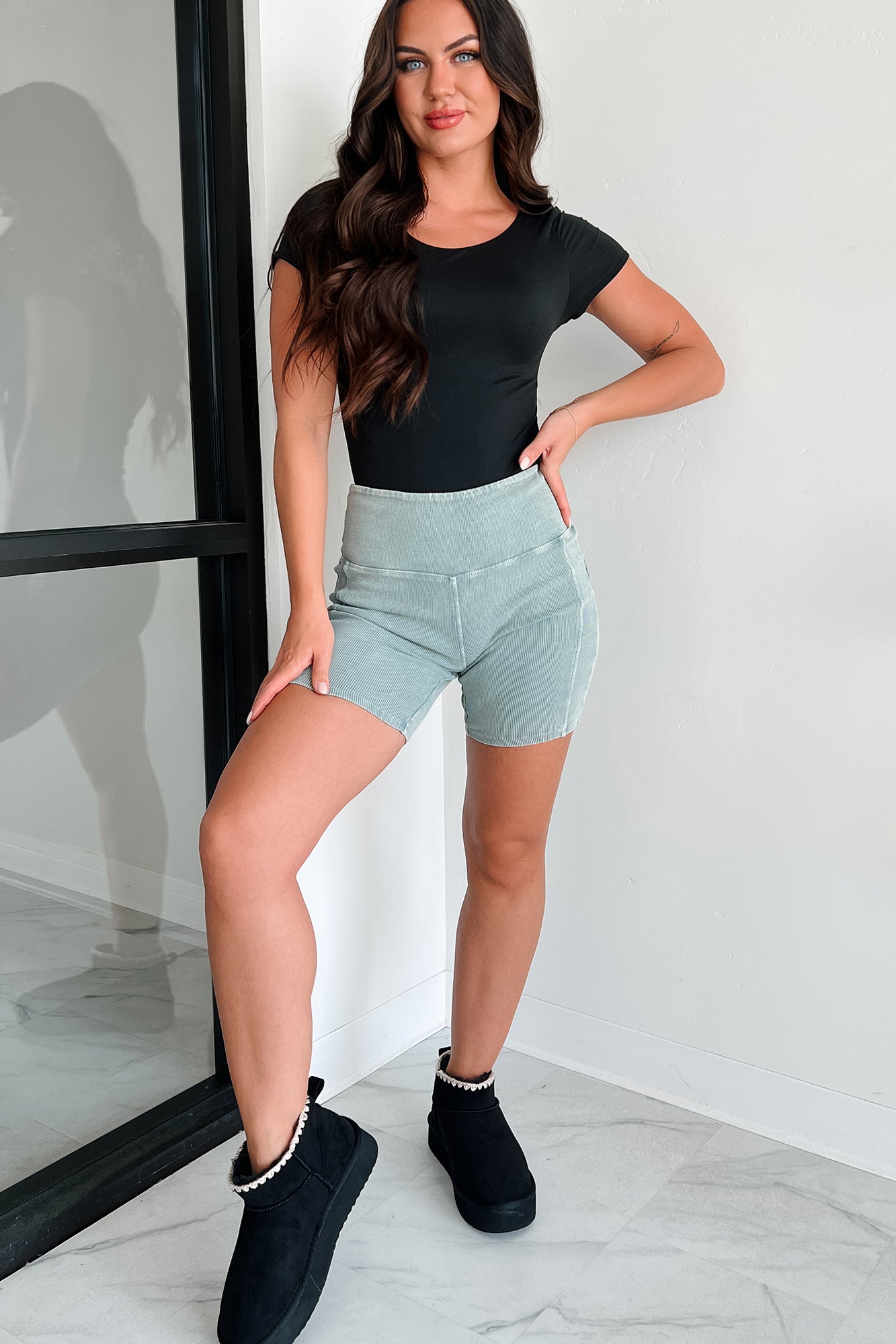 Staying In My Lane Ribbed Biker Short (Sage)