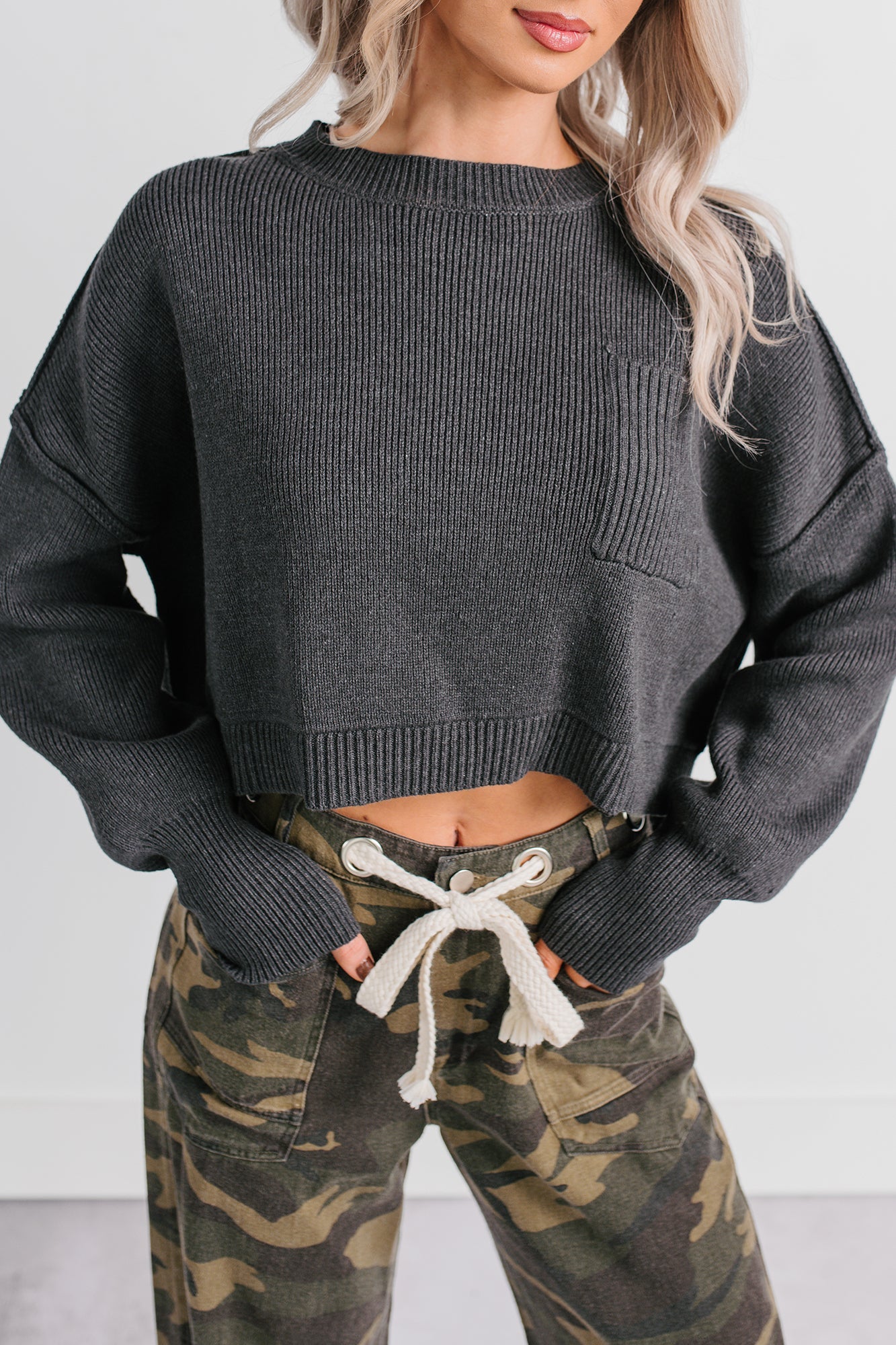 Warm December Ribbed Crop Sweater (Black)