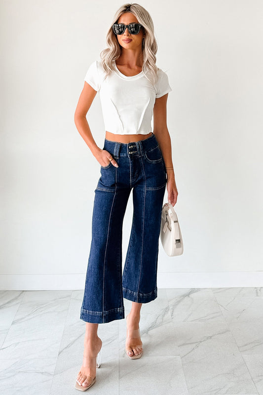 Tatum Wide Leg Mica Denim Crop Jeans (French Navy)