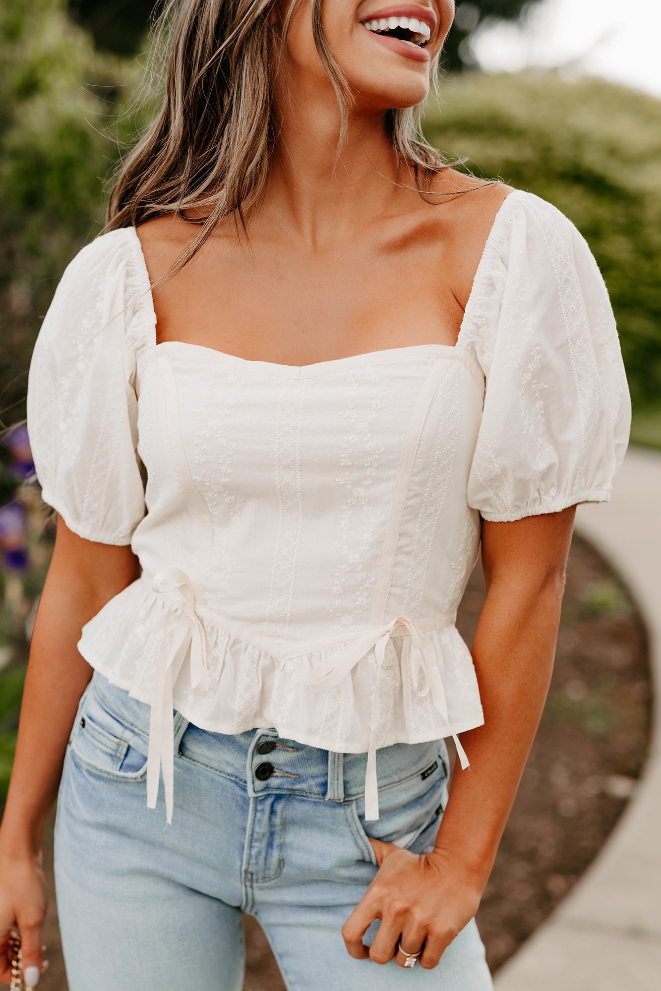 Yours For Now Floral Embroidered Crop Top (Ivory)