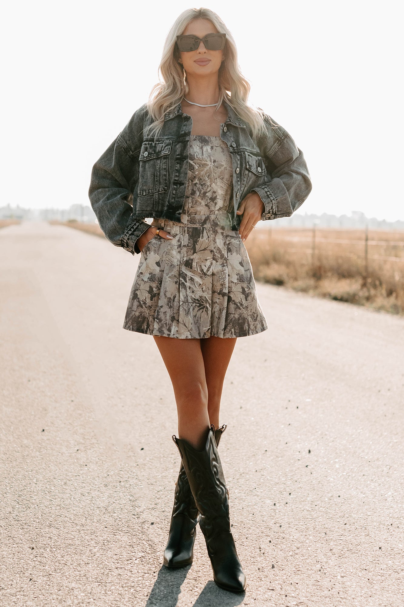 On The Loose Washed Denim Crop Jacket (Black)