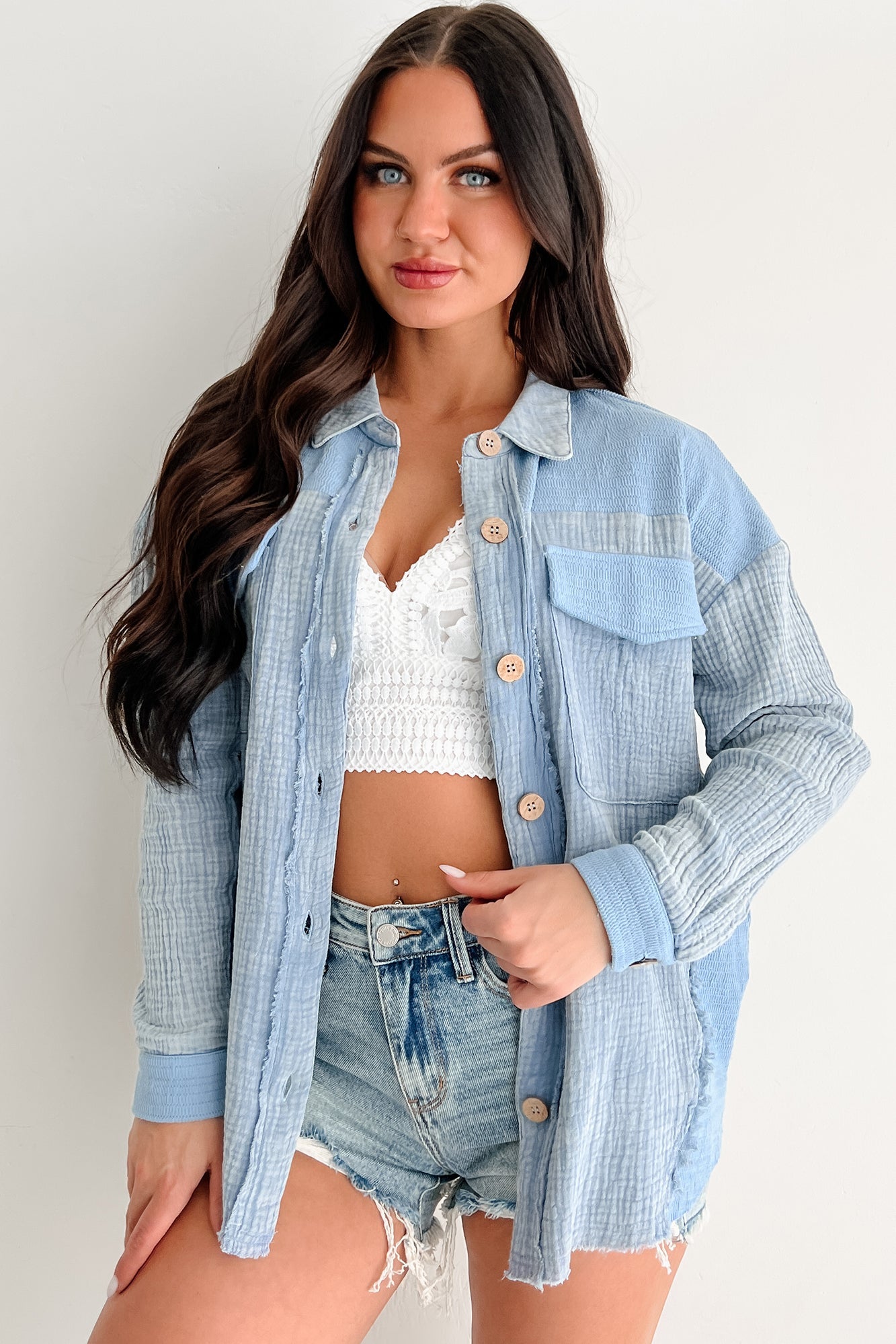 Winning Big Oversized Gauze Shacket (Denim)