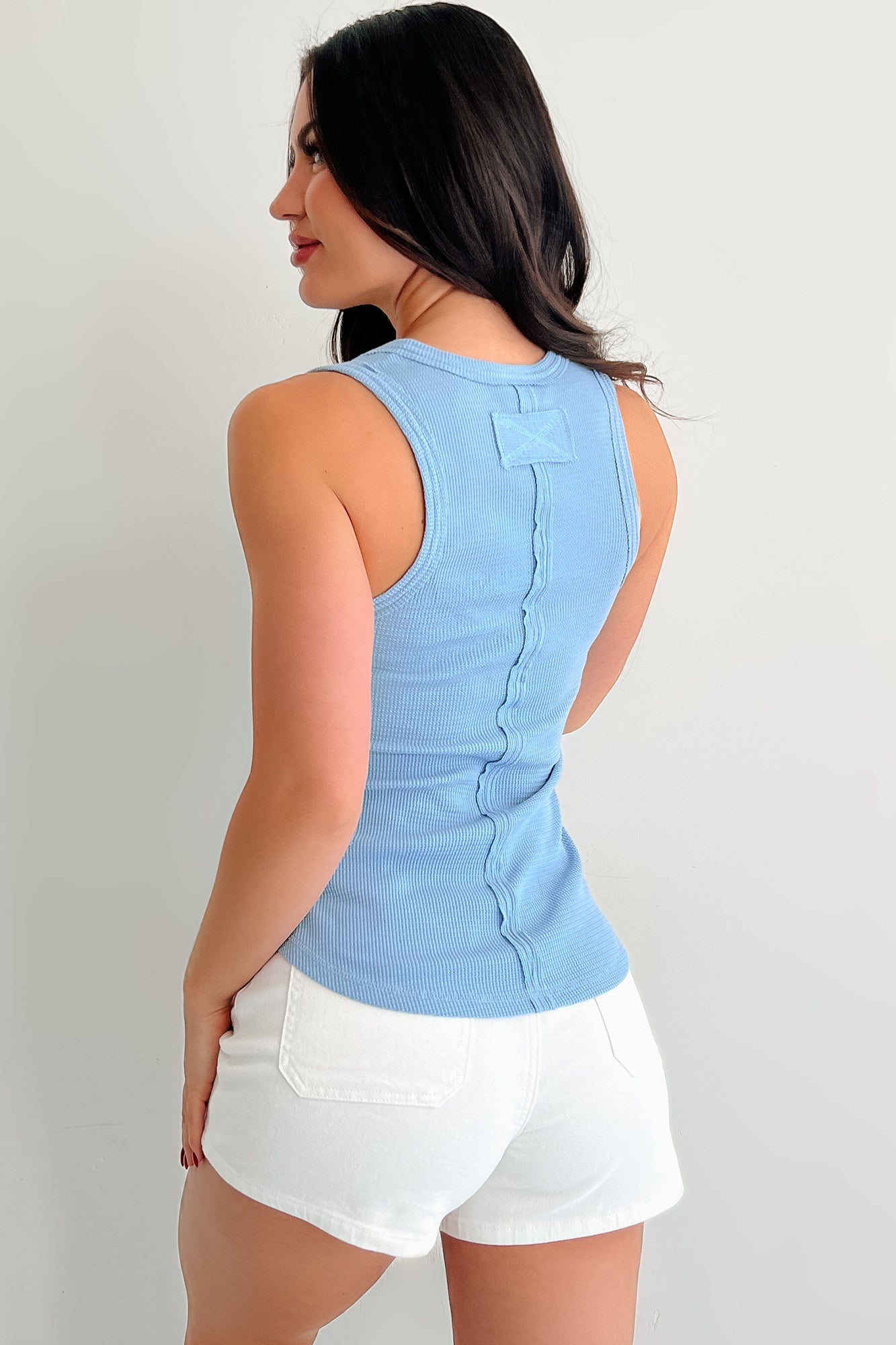 Relaxed Radiance Waffle Knit Tank Top (Blue)