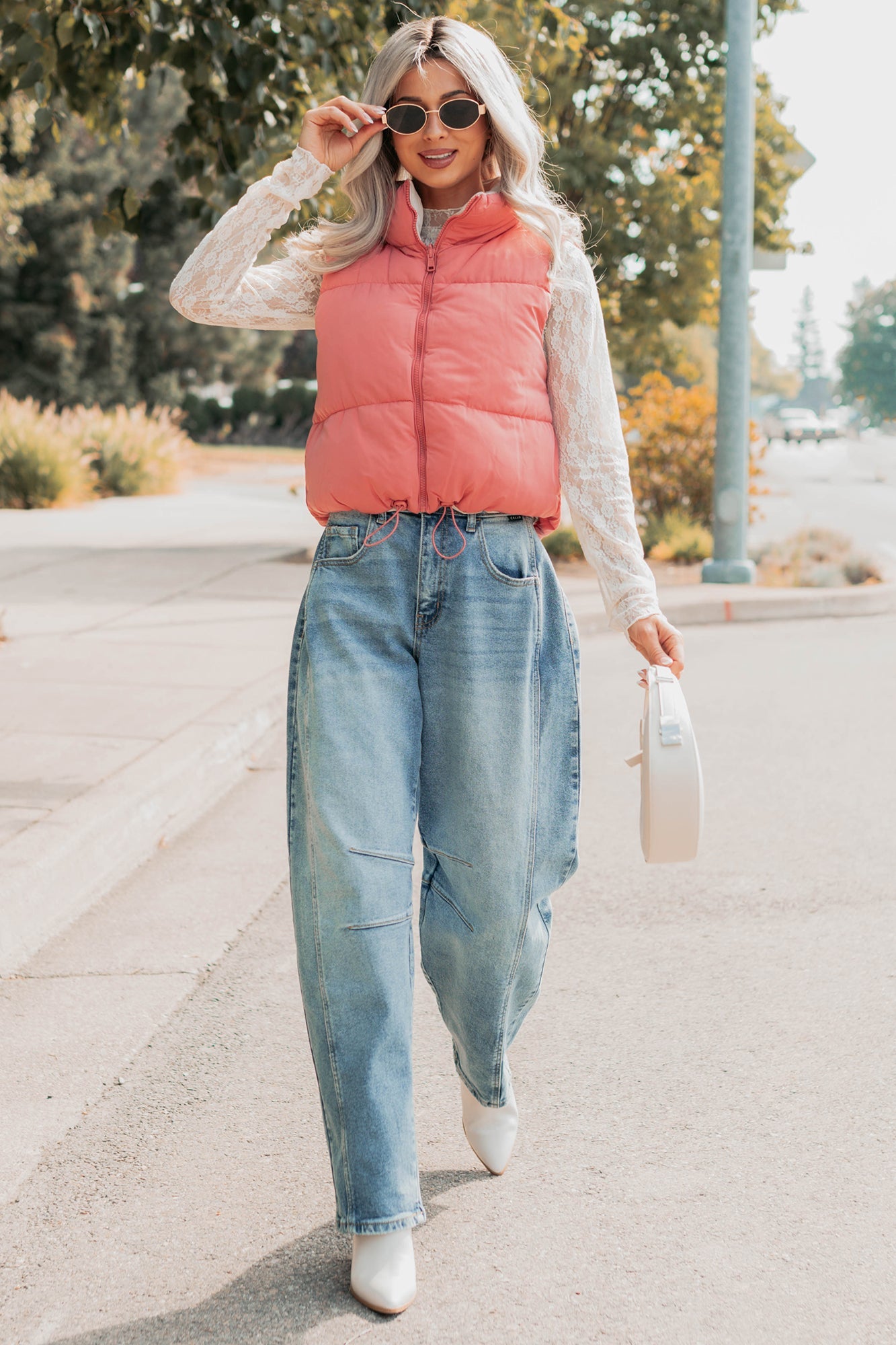 On The Reverse Side Reversible Puffer Vest (Hibiscus/Beige)