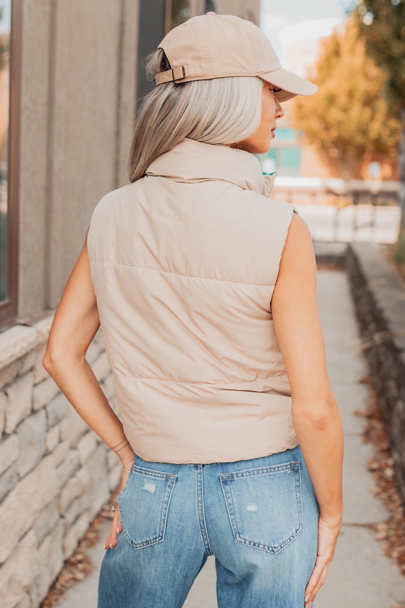 On The Reverse Side Reversible Puffer Vest (Green/Beige)