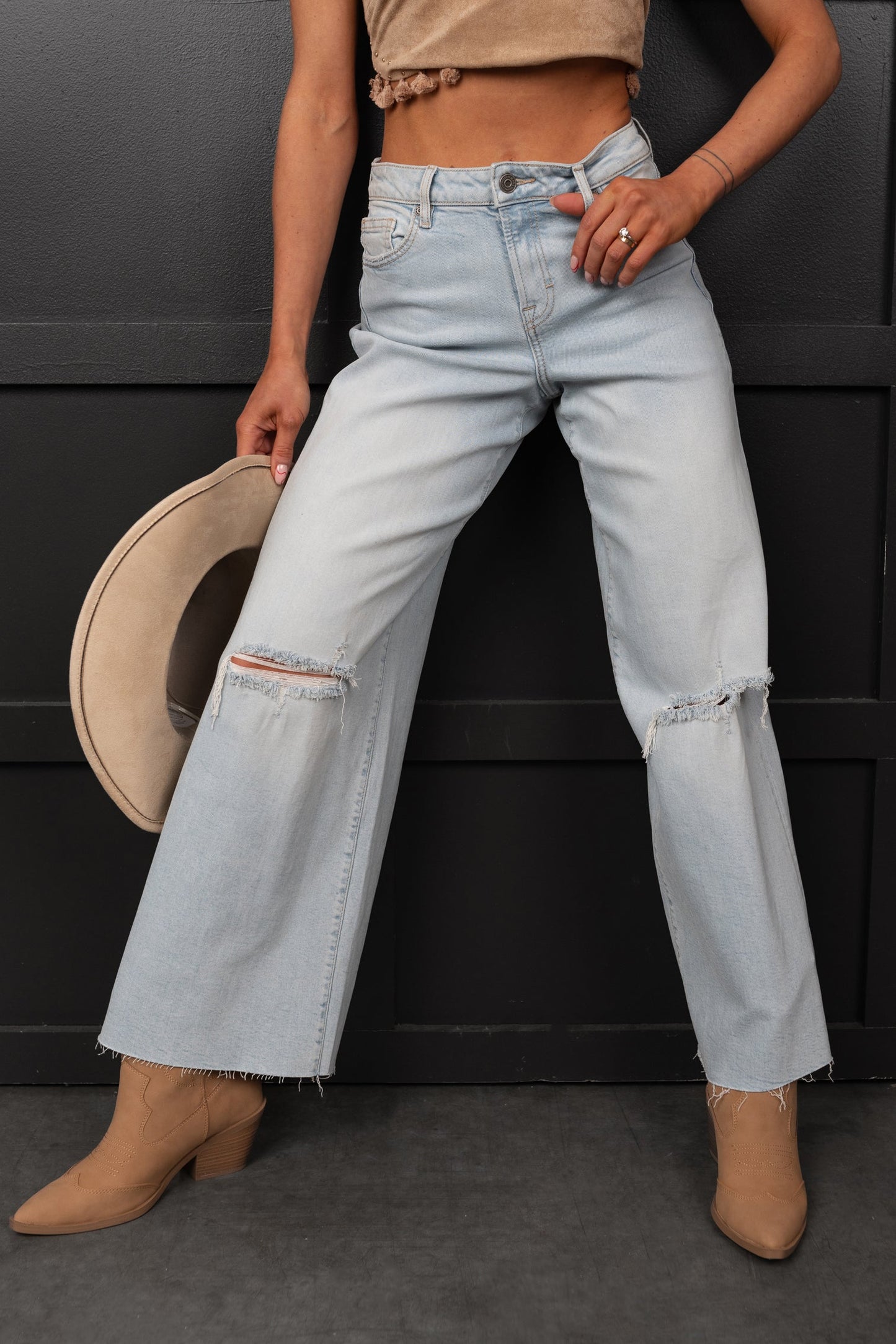 Vivienne Wide Leg Ripped Hidden Jeans (Light)