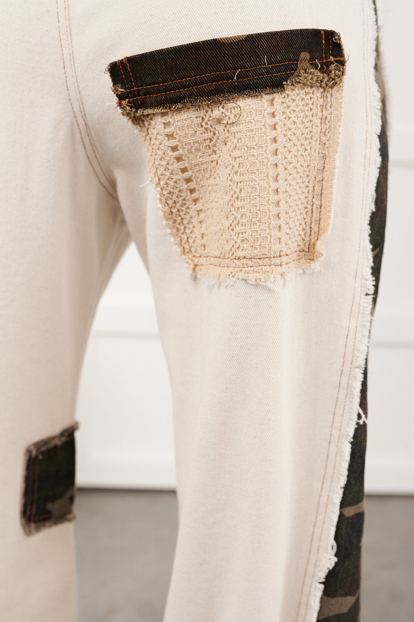 Rosales Wide Leg Camo Denim Pants (Ivory)