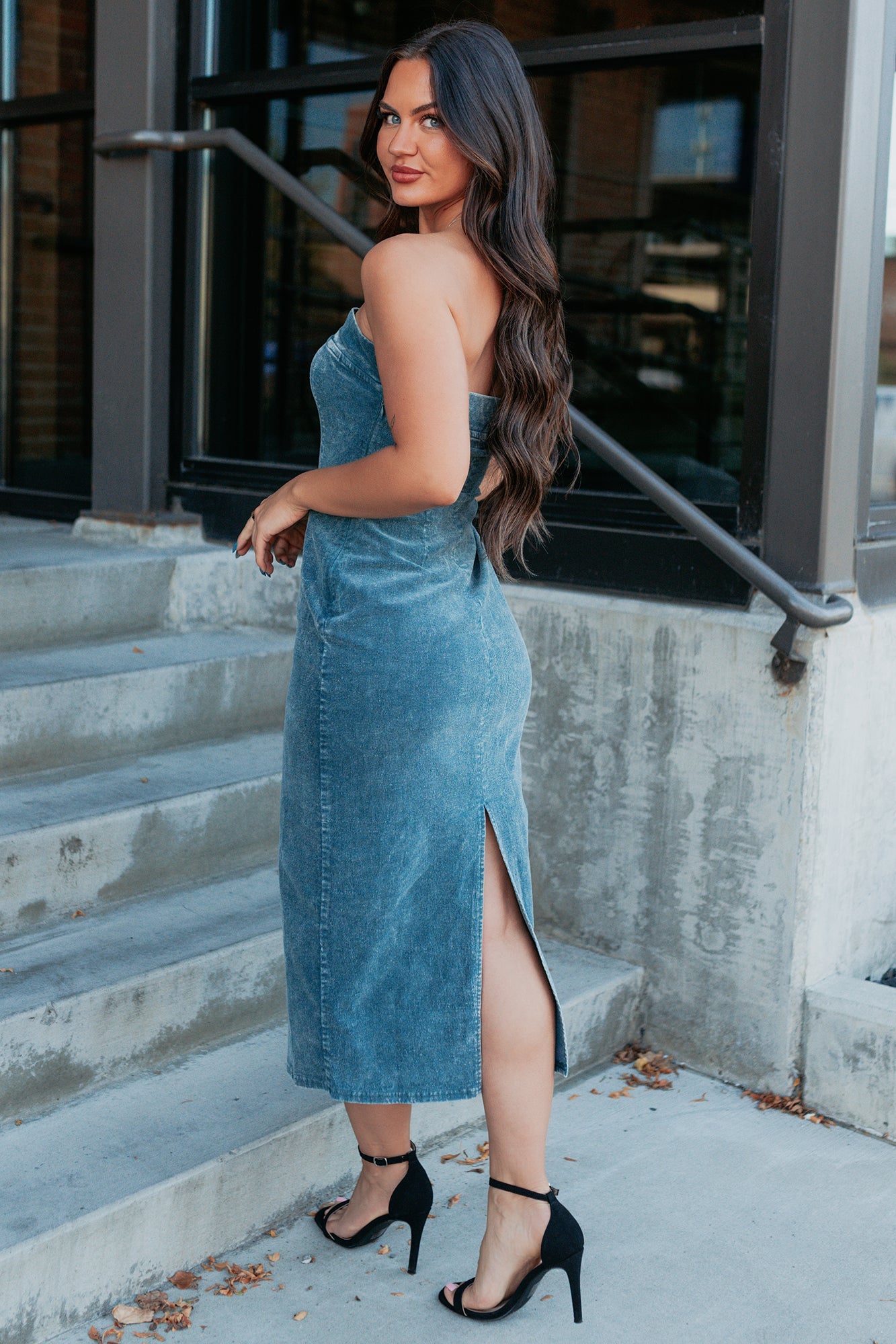 Part Of Me Strapless Midi Sheath Dress (Green)