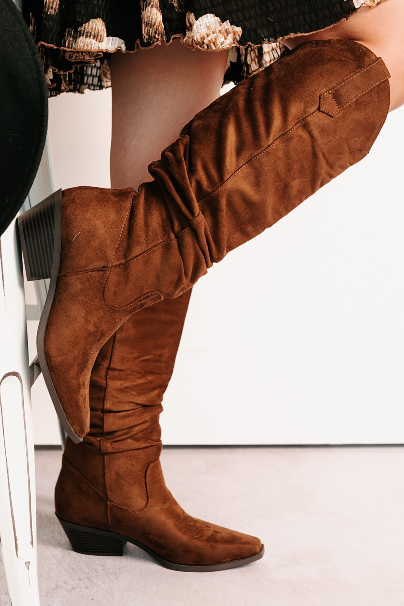 Stomp & Strut Faux Suede Slouch Boots (Chocolate)