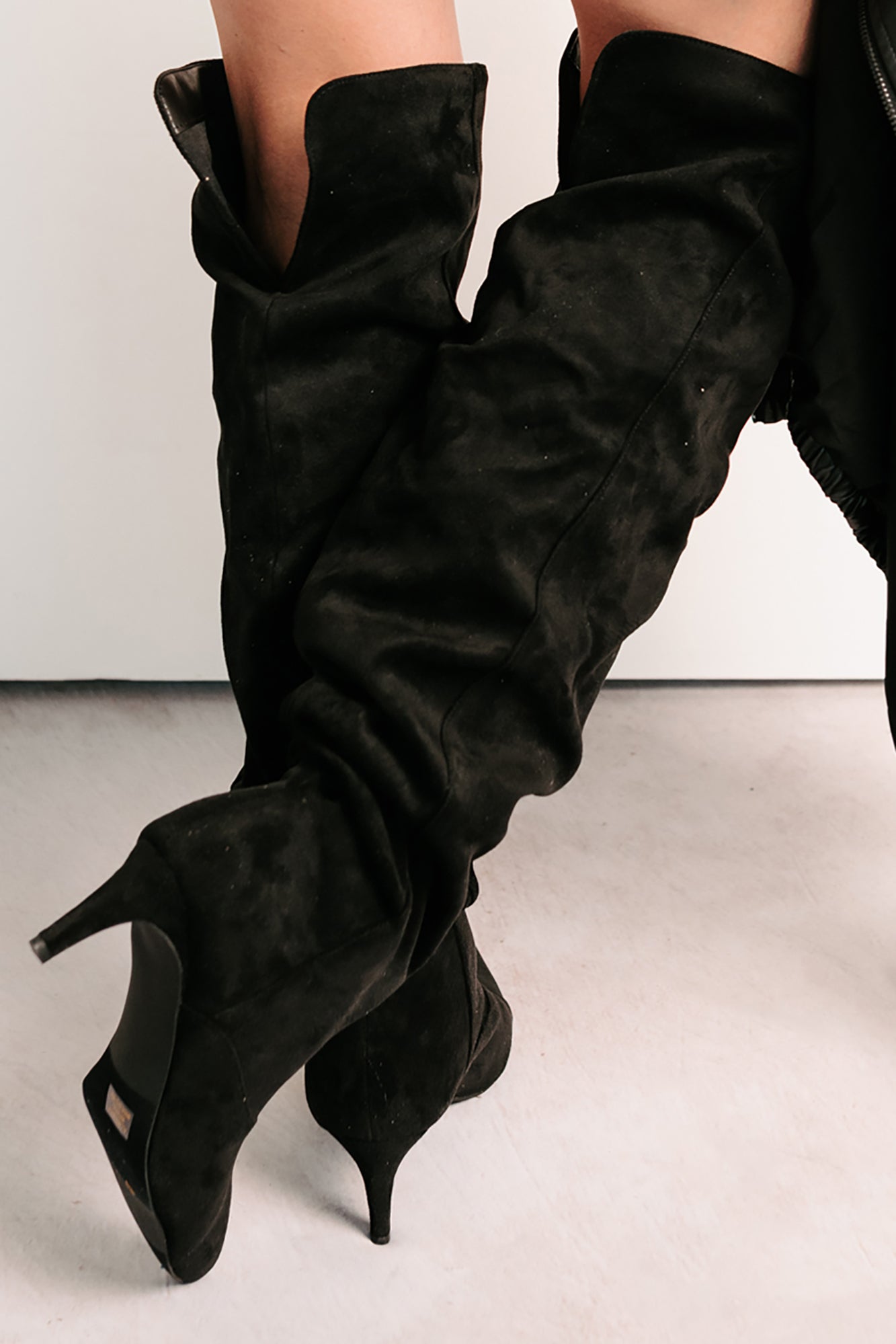 Staying Strong Faux Suede Stiletto Heel Boots (Black)